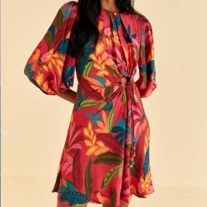 FARM Rio Red Rooster Leaves Long Sleeve Mini Dress - Size M